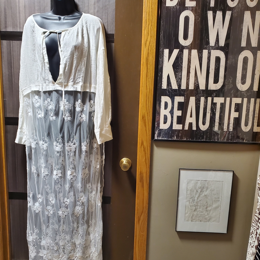 Sheer White Lace Maxi Dress Cover-Up
